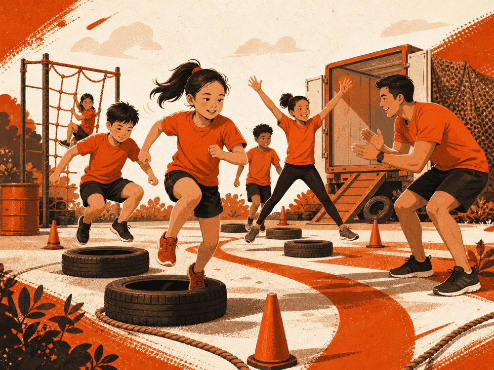 Illustration of kids training at a Rebel Bootcamp session
